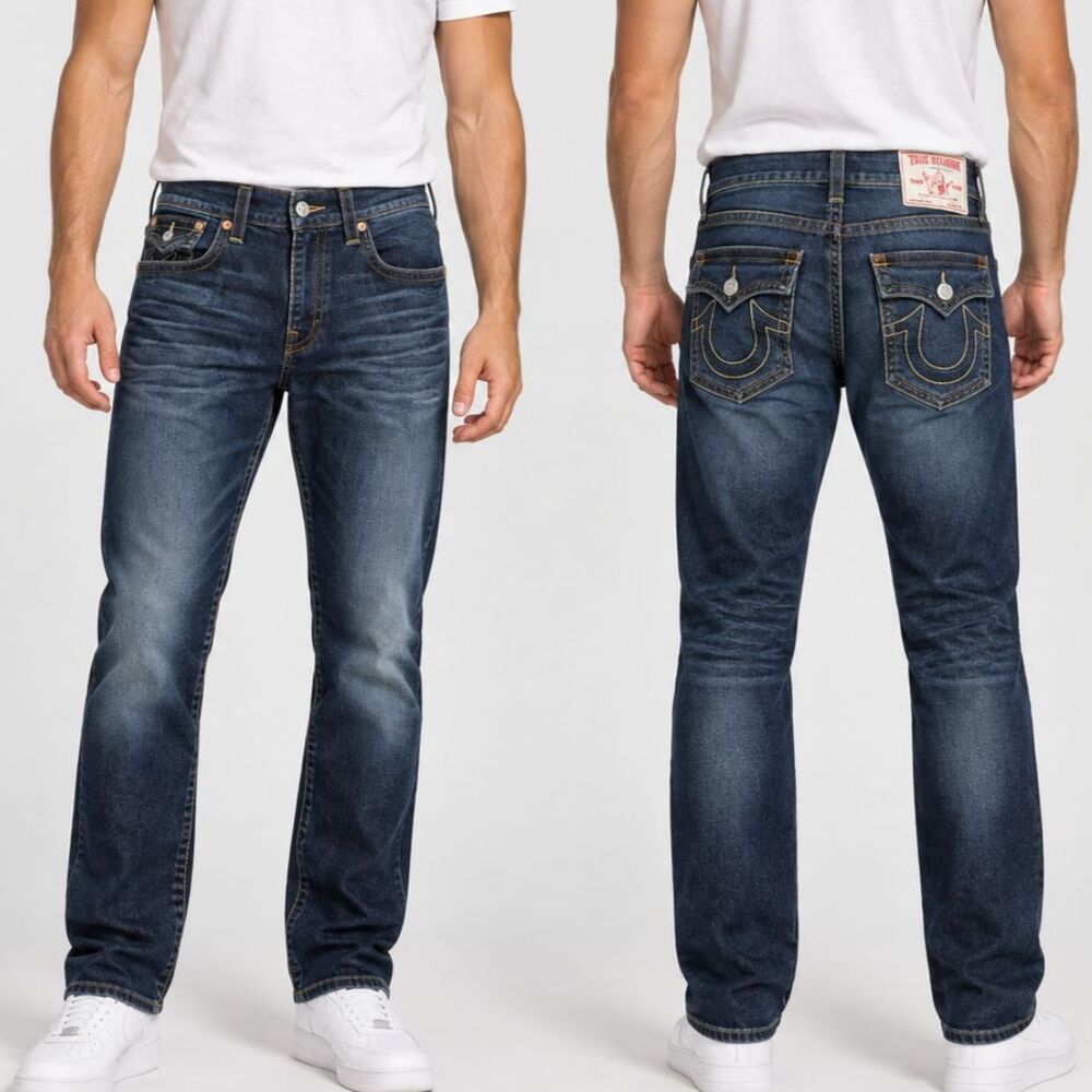 True Religion Section Slim Flap Old Multi Jeans Mens 36 Dark Wash Y2K Streetwear